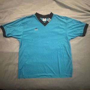 Vintage 90s Adidas Soccer Jersey Mens Large Short Sleeve Teal V Neck Shirt